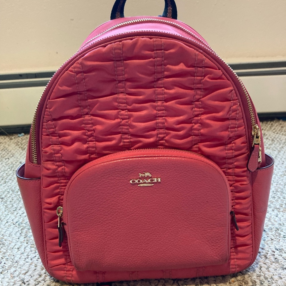 Coach C4094 Court Backpack with Ruching Nylon & Pebble Leather Confetti Pink